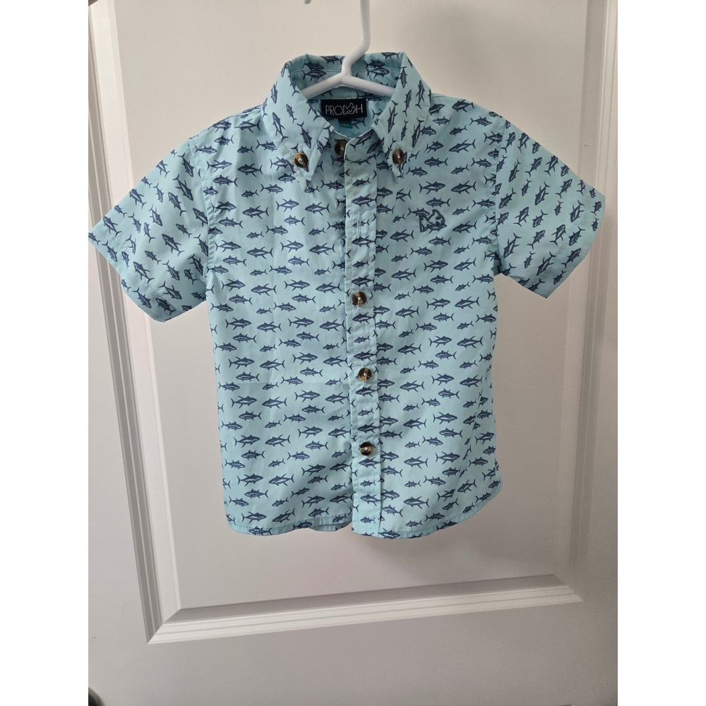 PRODOH Boys 2T Blue Tuna Fish Print UPF 50+ Short Sleeve Fishing Angler Shirt